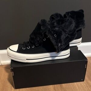 Converse Platform Black High-Tops with Fur Trim